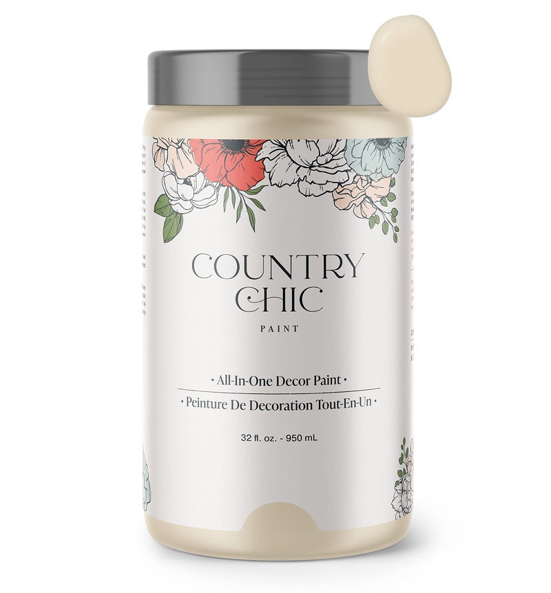 Country Chic Paint Country Chic All-in-One Chalk Paint for Furniture, Cabinets, Home Decor, Eco-Friendly, Matte Finish, Built-In Primer & Top Coat for Wood, Metal - Cheesecake (Off White) - Quart 32 oz (950 ml) - Image 1